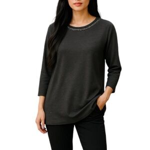 MAX STUDIO Loose Fit Tunic Dress Black Crewneck Long Sleeve Lagenlook Size M